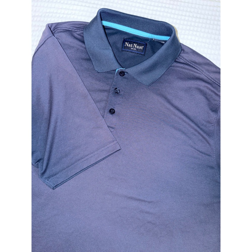Nat Nast Polo Shirt Mens XL Navy Blue Short Sleeve Micro Stripe Polyester